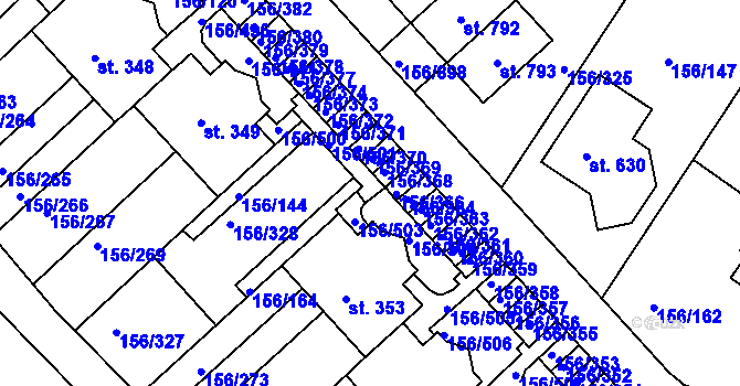 Parcela st. 156/502 v KÚ Chýně, Katastrální mapa