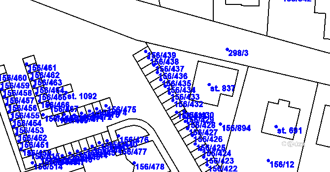 Parcela st. 156/434 v KÚ Chýně, Katastrální mapa