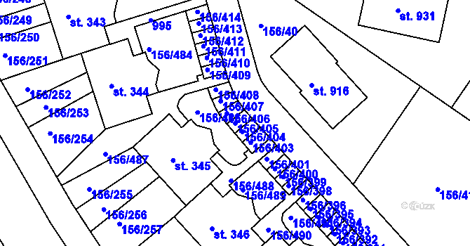 Parcela st. 156/405 v KÚ Chýně, Katastrální mapa