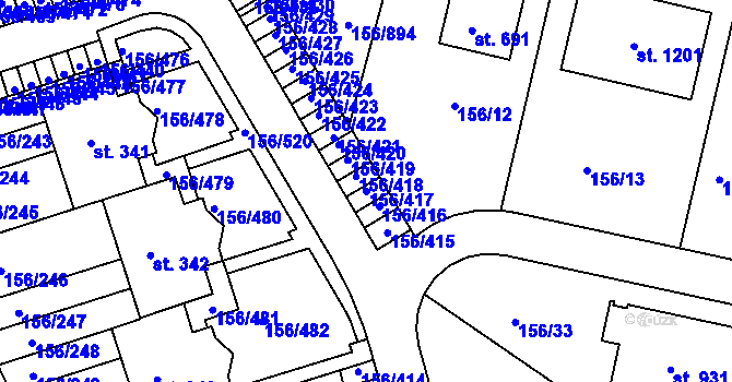 Parcela st. 156/417 v KÚ Chýně, Katastrální mapa