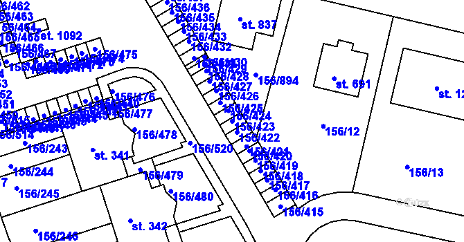 Parcela st. 156/423 v KÚ Chýně, Katastrální mapa