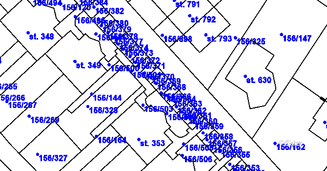 Parcela st. 156/365 v KÚ Chýně, Katastrální mapa