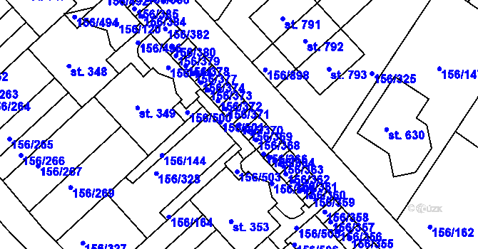 Parcela st. 156/370 v KÚ Chýně, Katastrální mapa