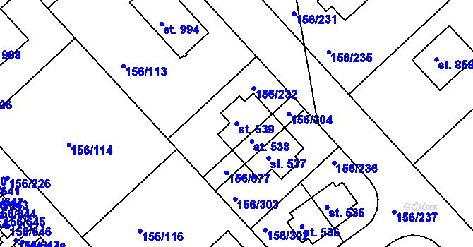 Parcela st. 539 v KÚ Chýně, Katastrální mapa