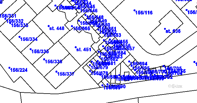 Parcela st. 156/686 v KÚ Chýně, Katastrální mapa