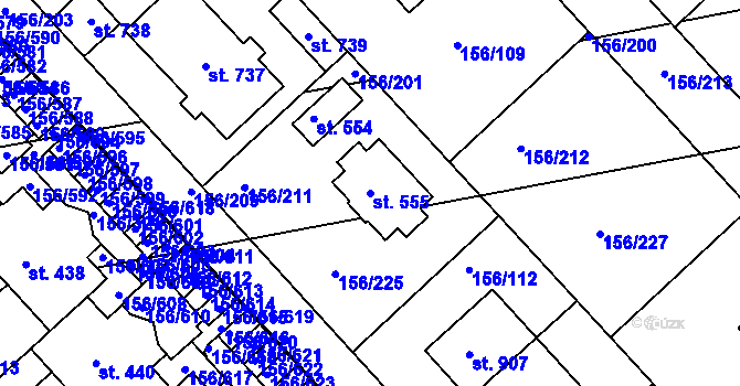 Parcela st. 555 v KÚ Chýně, Katastrální mapa