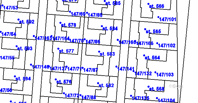Parcela st. 583 v KÚ Chýně, Katastrální mapa