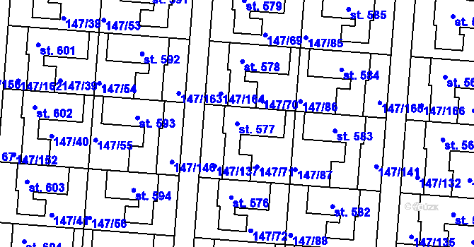 Parcela st. 577 v KÚ Chýně, Katastrální mapa