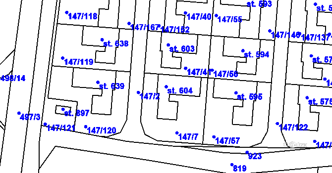 Parcela st. 604 v KÚ Chýně, Katastrální mapa