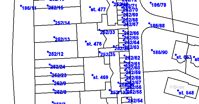 Parcela st. 252/35 v KÚ Chýně, Katastrální mapa