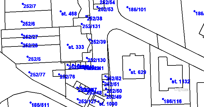 Parcela st. 252/40 v KÚ Chýně, Katastrální mapa