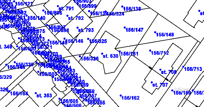 Parcela st. 630 v KÚ Chýně, Katastrální mapa