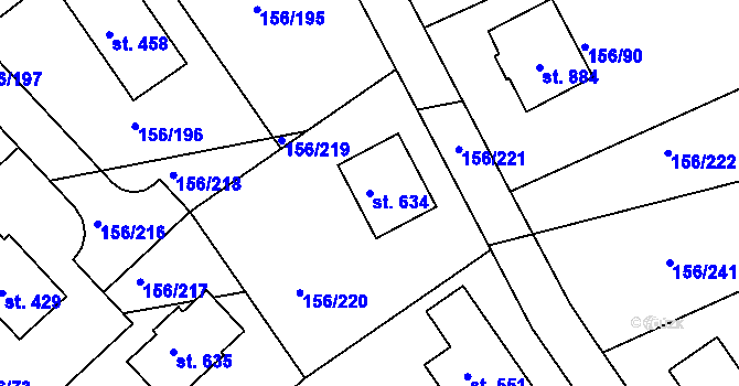Parcela st. 634 v KÚ Chýně, Katastrální mapa