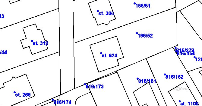 Parcela st. 624 v KÚ Chýně, Katastrální mapa
