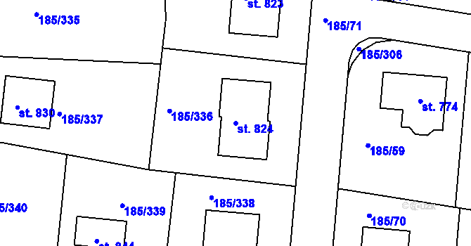 Parcela st. 824 v KÚ Chýně, Katastrální mapa