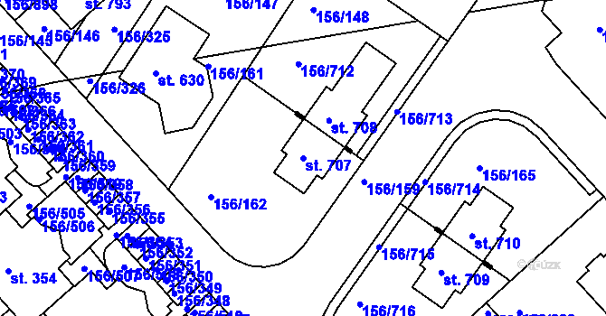 Parcela st. 707 v KÚ Chýně, Katastrální mapa