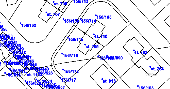Parcela st. 709 v KÚ Chýně, Katastrální mapa