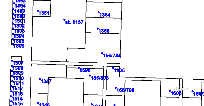 Parcela st. 156/784 v KÚ Chýně, Katastrální mapa