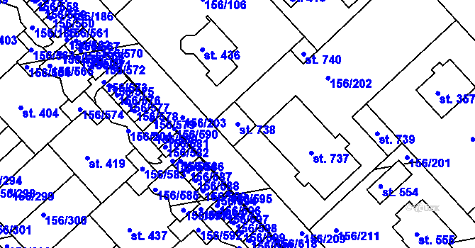 Parcela st. 738 v KÚ Chýně, Katastrální mapa