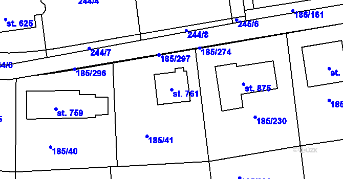 Parcela st. 761 v KÚ Chýně, Katastrální mapa