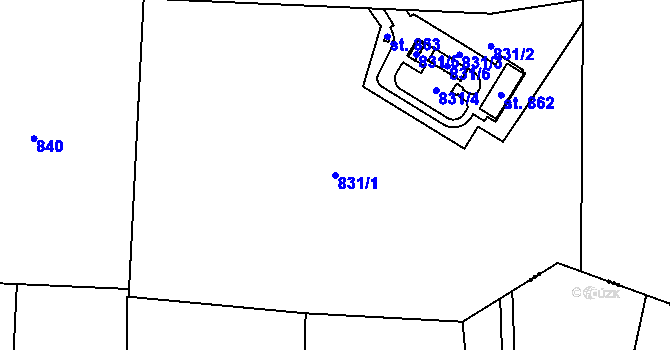 Parcela st. 831/1 v KÚ Chýně, Katastrální mapa