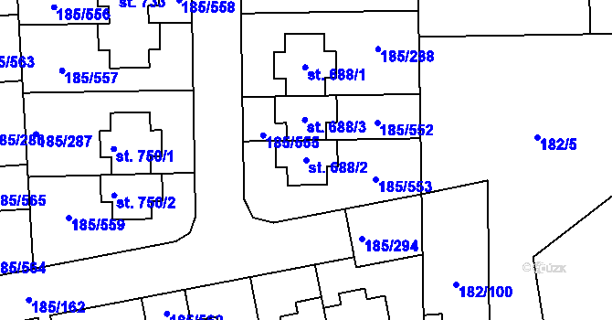 Parcela st. 688/2 v KÚ Chýně, Katastrální mapa