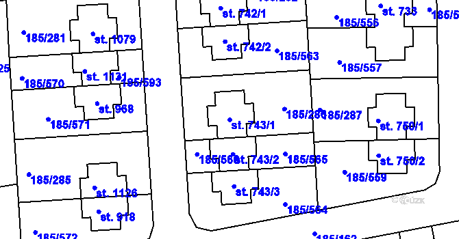 Parcela st. 743/1 v KÚ Chýně, Katastrální mapa
