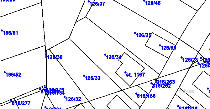 Parcela st. 126/34 v KÚ Chýně, Katastrální mapa
