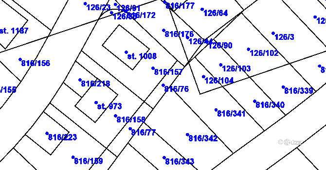 Parcela st. 816/76 v KÚ Chýně, Katastrální mapa