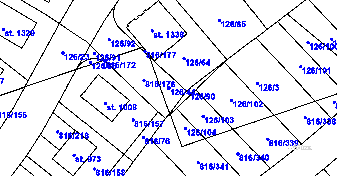 Parcela st. 126/44 v KÚ Chýně, Katastrální mapa