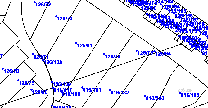 Parcela st. 126/74 v KÚ Chýně, Katastrální mapa