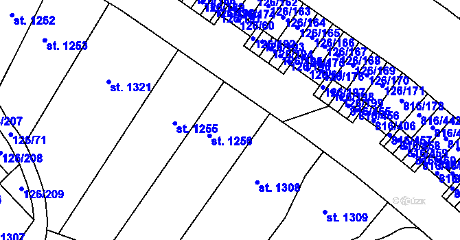 Parcela st. 126/75 v KÚ Chýně, Katastrální mapa