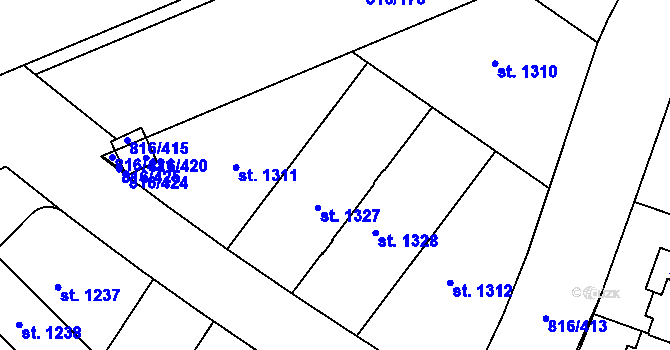 Parcela st. 816/196 v KÚ Chýně, Katastrální mapa