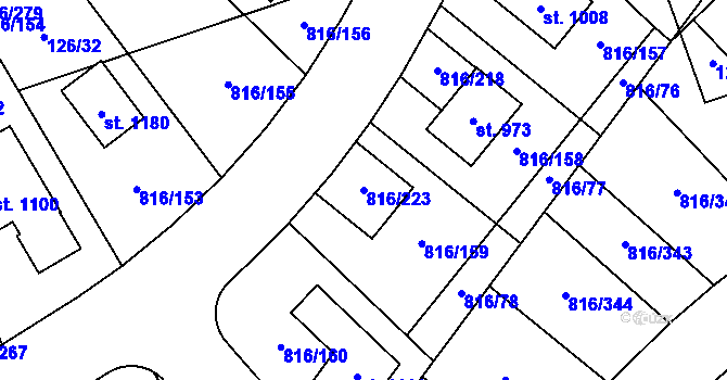 Parcela st. 816/223 v KÚ Chýně, Katastrální mapa