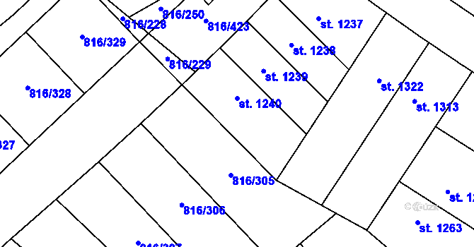 Parcela st. 816/230 v KÚ Chýně, Katastrální mapa
