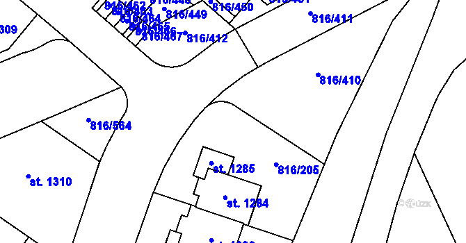 Parcela st. 816/239 v KÚ Chýně, Katastrální mapa