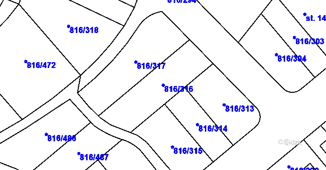 Parcela st. 816/316 v KÚ Chýně, Katastrální mapa