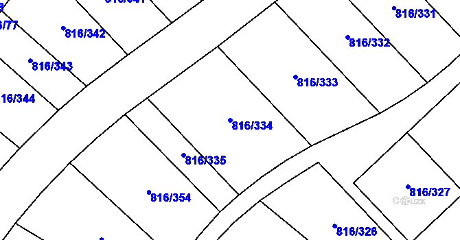 Parcela st. 816/334 v KÚ Chýně, Katastrální mapa