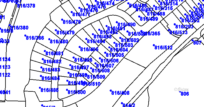Parcela st. 816/365 v KÚ Chýně, Katastrální mapa