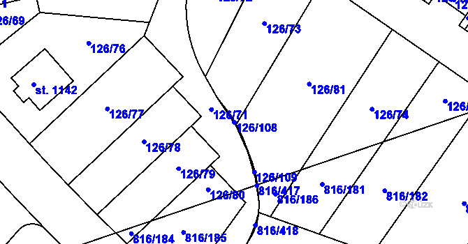Parcela st. 126/108 v KÚ Chýně, Katastrální mapa