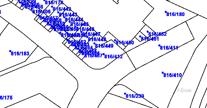 Parcela st. 816/412 v KÚ Chýně, Katastrální mapa