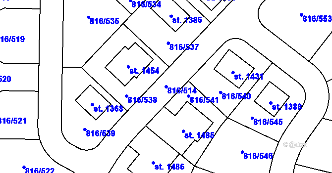 Parcela st. 816/514 v KÚ Chýně, Katastrální mapa