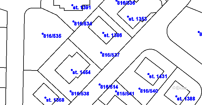 Parcela st. 816/537 v KÚ Chýně, Katastrální mapa
