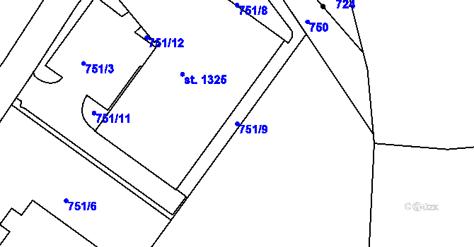 Parcela st. 751/9 v KÚ Chýně, Katastrální mapa