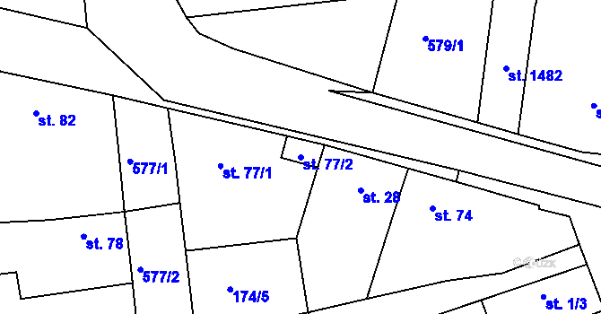 Parcela st. 77/2 v KÚ Chýně, Katastrální mapa