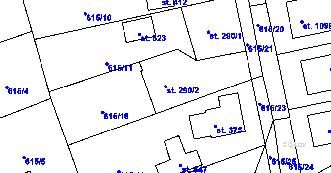 Parcela st. 290/2 v KÚ Chýnov u Tábora, Katastrální mapa
