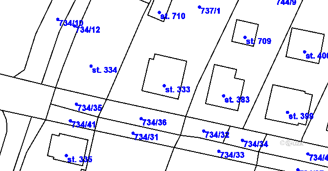 Parcela st. 333 v KÚ Chýnov u Tábora, Katastrální mapa