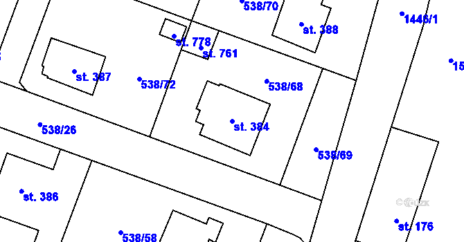 Parcela st. 384 v KÚ Chýnov u Tábora, Katastrální mapa