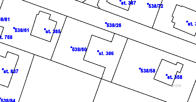 Parcela st. 386 v KÚ Chýnov u Tábora, Katastrální mapa