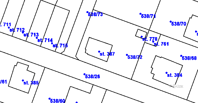 Parcela st. 387 v KÚ Chýnov u Tábora, Katastrální mapa